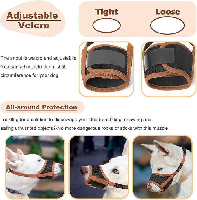 HEELE Dog Muzzle,Soft Nylon Muzzle Anti Biting Barking Chewing,Air Mesh Breathable Drinkable Adjustable Loop Pets Muzzle for Small Medium Large Dogs 4 Colors 4 Sizes (Brown, XL)