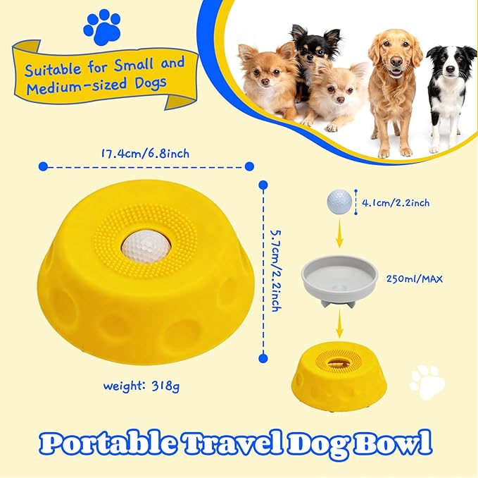 Dog Lick Bowl with Ball, Slow Feeder Lick Ball Bowl for Dogs, Dog Licking Bowl with Rolling Ball, Slow Feeder Ball Bowl to Slow Pet Eating, Rolling Ball Dog Bowl Give Pet More Time to Enjoy Eating
