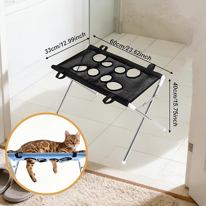 Pet Grooming Hammock with Eight Hole Hanging Harness Cat Grooming for Ear Cleaning Nail Trimming, Black