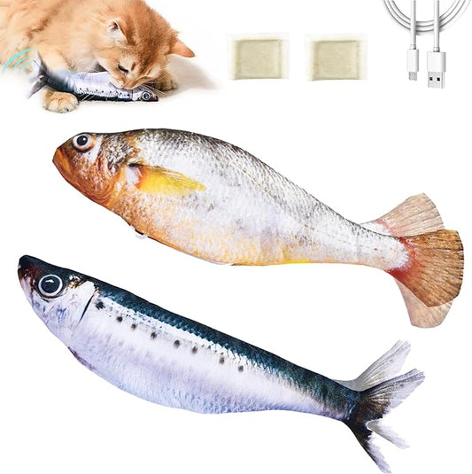 2 Packs Floppy Fish Cat Toy with Catnip, Flopping Fish Cat Toys Interactive for Indoor Cats, Realistic Moving Cat Fish Toy, Rechargeable Plush Interactive Cat Toys for Cats, Kittens and Adult Cats