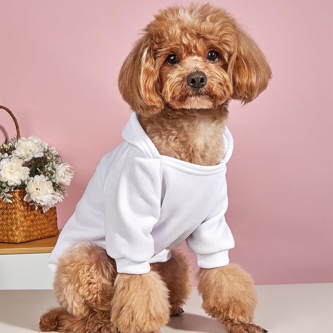Jecikelon Soft Dog Hoodies for Small Dogs, Fleece Puppy Sweatshirt with Pockets, Warm Winter Cold Weather Coats for Pet Cat, Cute Clothes Puppy Costume (White, Large)