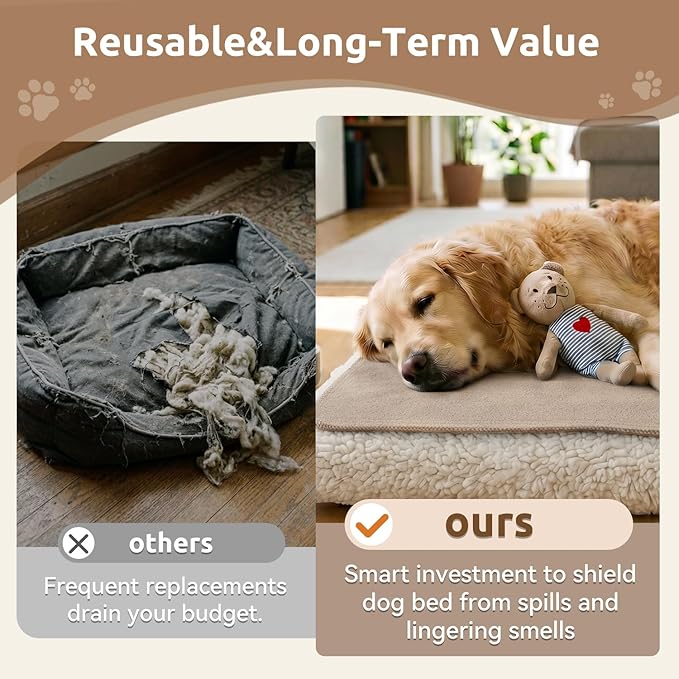 MontVoo Washable Dog Bed Cover, Absorbent Quick Dry Pet Bed Sheet, Easy Hair Removal Couch Covers for Dogs/Cats, 32x45 Inches, Waterproof PU Backing Dog Bed Mat for Car Seat, Crate, Cover Only, Beige