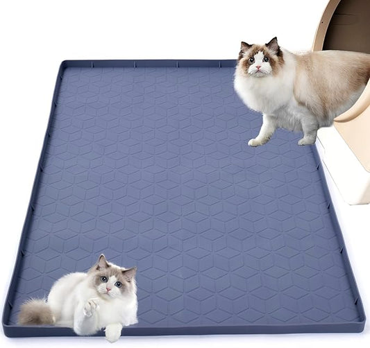 34" x 22" Diamond Cat Litter Mat, Absorbent & Fast-Dry Silicone Litter Trapping Mat with Raised Edges, Extra Large Waterproof Pad for Kitty Litter Box, Grey
