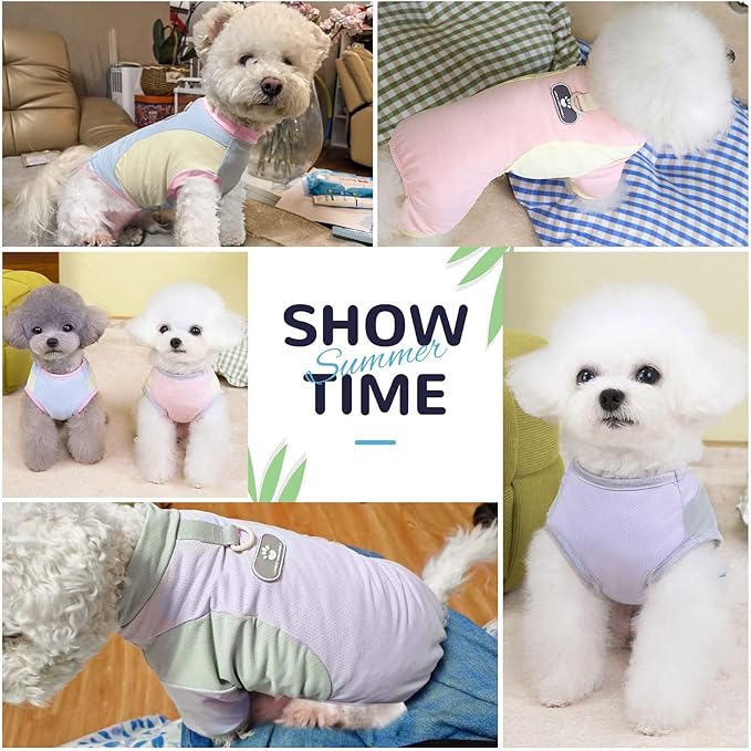 Dog Cooling Vest with D-Ring Dog Beach Tshirt Sun Protection Small Puppy Clothes for Girls Boys Stretchy Shirts for Dogs Lightweight Breathable Shirt French Bulldog Frenchie Dachshund Clothes