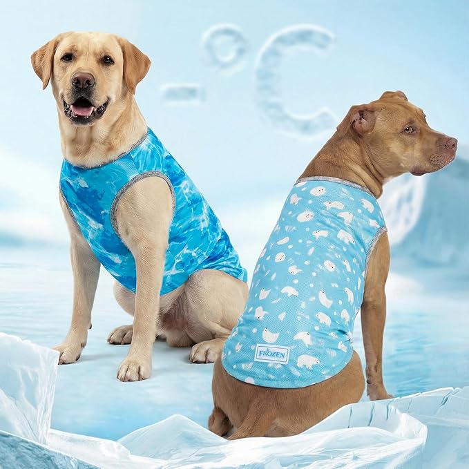KYEESE 2Pack Dog Cooling Shirt, Breathable Dog Shirt for Large Dogs, Sun Protection Dogs Cooling Vest Tank Top, Lightweight Soft Sleeveless Summer Pet Clothes, Polar Bear+Ice, 3XL
