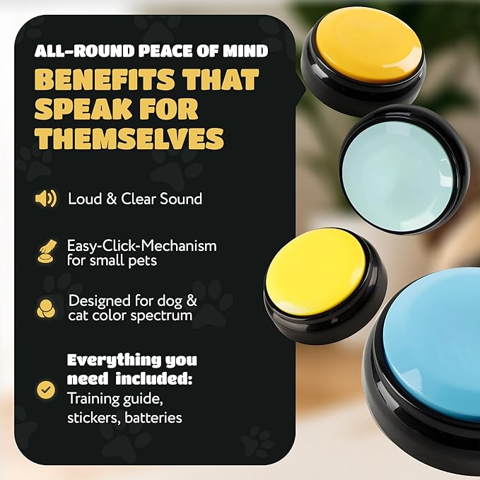 KUL KING'S Waterproof & Non-Slip Dog Talking Buttons - 4 Recordable Buttons with Batteries, Stickers, Training Guide - Talking Dog Buttons for Communication