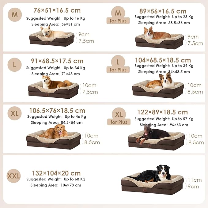 EHEYCIGA Orthopedic Dog Bed for Medium Dog, 30x20 Inch Memory Foam Dog Couch Bed with Sides, Waterproof Liner & Washable Removable Cover, Bolster Pet Sofa, Brown
