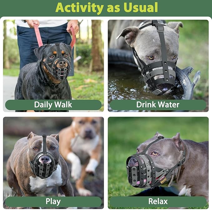 Mayerzon Pitbull Muzzle for Large Medium Sized Dogs to Prevent Biting Scavenging, Basket Muzzle for Rottweiler Staffordshire Terrier in Grooming Training, Allow to Pant Drink, Lightweight and Sturdy