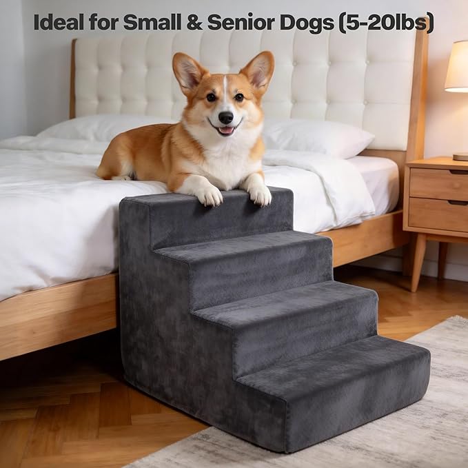 Pawise 4 Step Dog Stairs for Small Dogs Cats, Blue Suede Pet Steps, Non-Slip Pet Stairs for High Bed Couch, Indoor Portable Dog Ramp with Zipper Bottom for Medium Large Dogs and Puppy