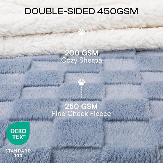 Luciphia Waterproof Dog Blanket, Leakproof Large Pet Blanket for Couch Sofa Bed Furniture Cover Protector, Washable Soft Sherpa Fleece with 3D Jacquard, Cozy Calming Reversible, Blue White, 85"x57"