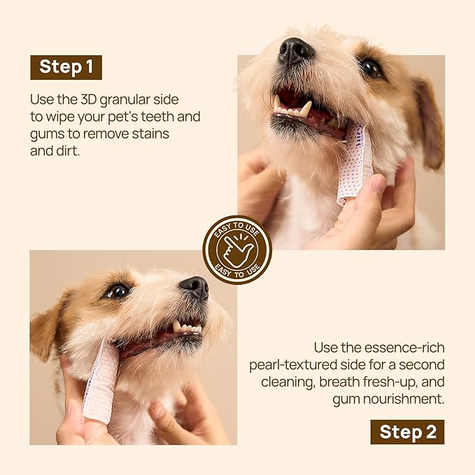 HICC PET Pro Teeth Cleaning Wipes, Vet-Recommended Dog Finger Toothbrush Wipes for Plaque & Fresh Breath, No-Rinse Dog Tooth Brushing Kit, Fresh Breath Oral Care, 50 Count, Unscented