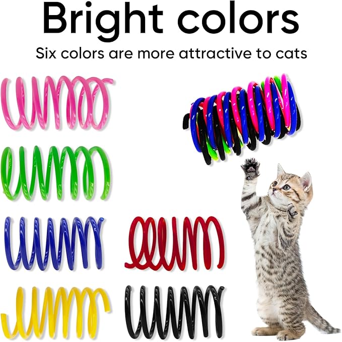 6Colors Plastic Spring Cat Toys, 30 Pack Spiral Springs for Indoor Cats to Swat, Bite, Hunt, Interactive Toys for Cats and Kittens
