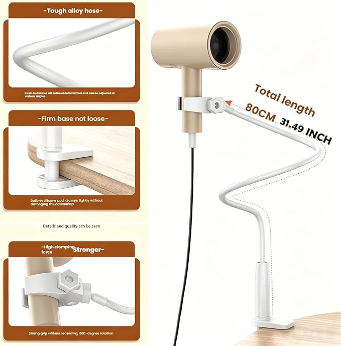 Dog Hair Dryer Stand Holder - Adjustable 31.5" Heavy Duty Blow Dryer Mount, Hands Free Pet Grooming Tool for Dogs with Secure Clamp, Fits Most Hair Dryers (White)