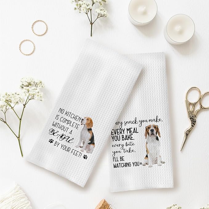 Beagle Gifts Kitchen Towels, Beagle Gifts for Women, Dog Mom Gifts, Beagle Dog Dish Towels Tea Towels for Kitchen, Dog Kitchen Towels for Dog Lovers, Dog Kitchen Decor, 16x24 Inches Set of 2