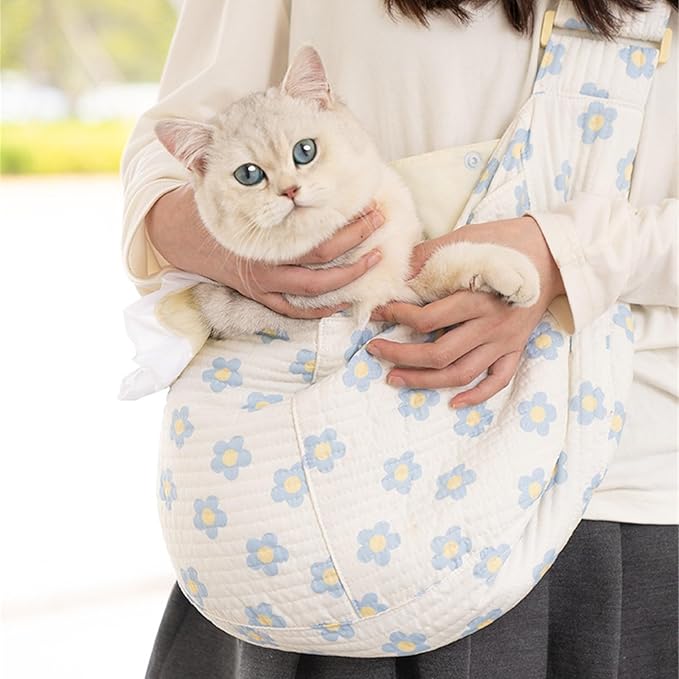 Floral Print Pet Carrier Bag for Small Dogs and Cats, Carry 5-15 Lbs Pet Purse, Hands-Free Design Pet Bags(Blue Floral, Small)