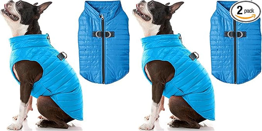 Gooby Puffer Vest Dog Jacket - Blue, Large - Ultra Thin Zip Up Wind Breaker with Dual D Ring Leash - Water Resistant Small Dog Sweater Coat - Dog Clothes for Small Dogs Boy or Medium Dogs (Pack of 2)