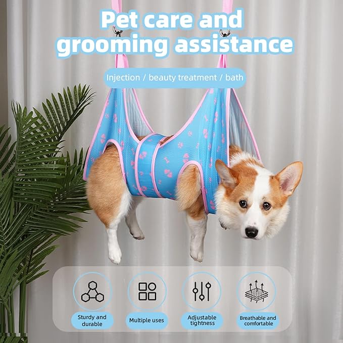 Dog Grooming Hammock, Hanging Harness Holder for Nail Clipping/Trimming, Strap Restraint for Claw Care (M/Load-Bearing:17.6-22)