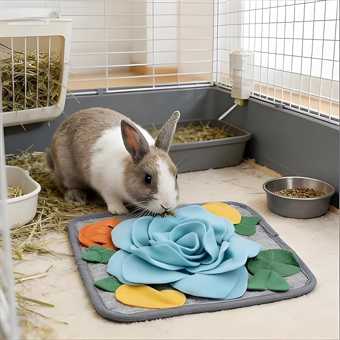 Snuffle Mat for Rabbits, Fashion Design Bunny Foraging Mat, Indoor & Outdoor Small Pet Feeding Mat, Slow Feeder Toy for Rabbit, Guinea Pig, Chinchilla & Small Animals