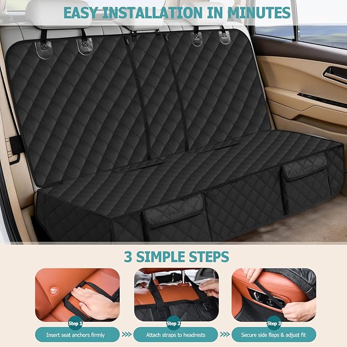 Bark Lover Dog Car Seat Cover for Back Seat,Armrest Compatible, Waterproof Backseat Protector, Nonslip Rear Seat Cover for Dogs & Kids, Universal Size Fits Cars Trucks SUVs(Black)