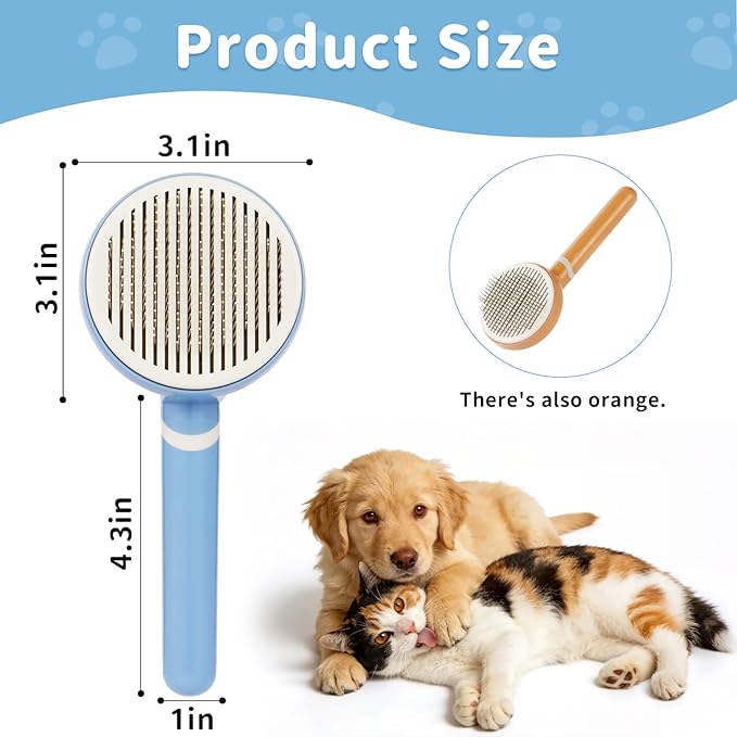 One-Click Self Cleaning Slicker Brush for Dogs & Cats, Gentle Round Pins Deshedding Tool for Long & Short Hair