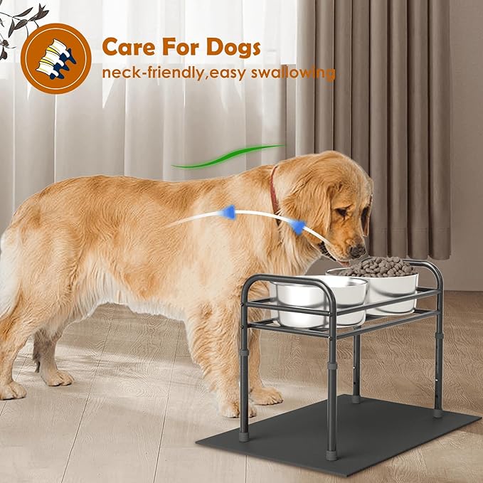 ADENGL Raised Dog Bowl Stand for XLarge & Large Dogs,Table Steel Frame Elevated Dog Bowls Stand with Mat,Non-Slip No Spill,Adjusts to 4 Heights 8.7-13.4", Holds 6-8.7" Diameter Bowl(Bowl Not Included)