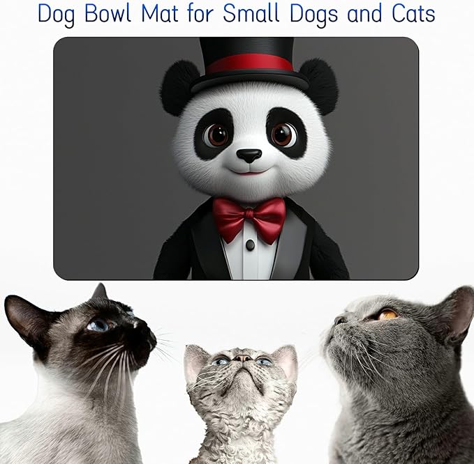 Dog Food Mat, 15.7" x 23.6" Absorbent Pet Feeding Mat for Food and Water, Waterproof Diatom Mud Pet Placemat with Non-Slip Rubber Backing, Easy Clean Cat Bowl Mat for Floors - Gray Panda