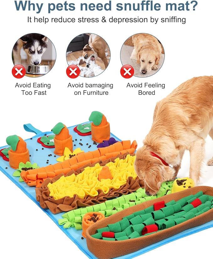 Snuffle Mat for Dogs, 32 x 20 inch for Medium & Large, Portable & Compact Dog Puzzle Toy for Stress Relief, Reduces Fast Eating, with Anti-Slip Botton
