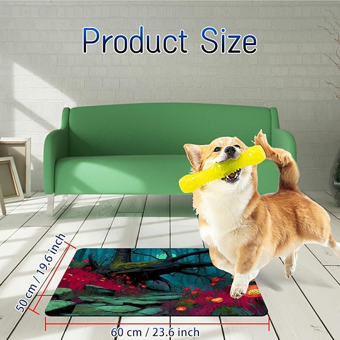 Dog Food Mat, 19.6" x 23.6" Absorbent Pet Feeding Mat for Food and Water, Waterproof Diatom Mud Pet Placemat with Non-Slip Rubber Backing, Cat Bowl Mat for Floors - Red Flower Branches