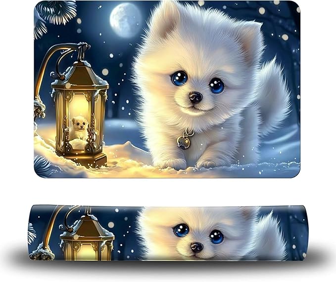 Dog Food Mat, 19.6" x 23.6" Absorbent Pet Feeding Mat for Food and Water, Waterproof Diatom Mud Pet Placemat with Non-Slip Rubber Backing, Easy Clean Cat Bowl Mat for Floors - White Snow Dog