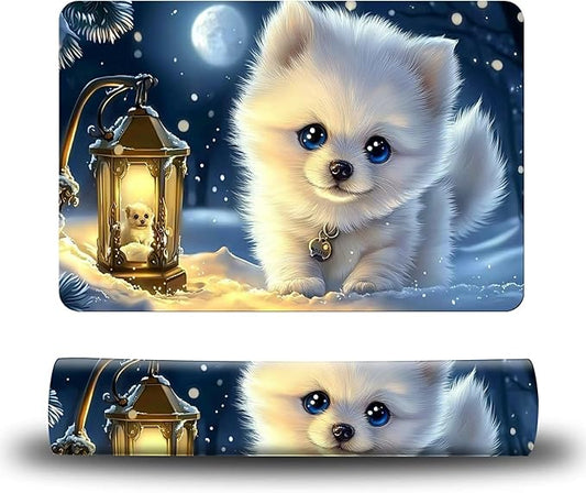 Dog Food Mat, 19.6" x 23.6" Absorbent Pet Feeding Mat for Food and Water, Waterproof Diatom Mud Pet Placemat with Non-Slip Rubber Backing, Easy Clean Cat Bowl Mat for Floors - White Snow Dog