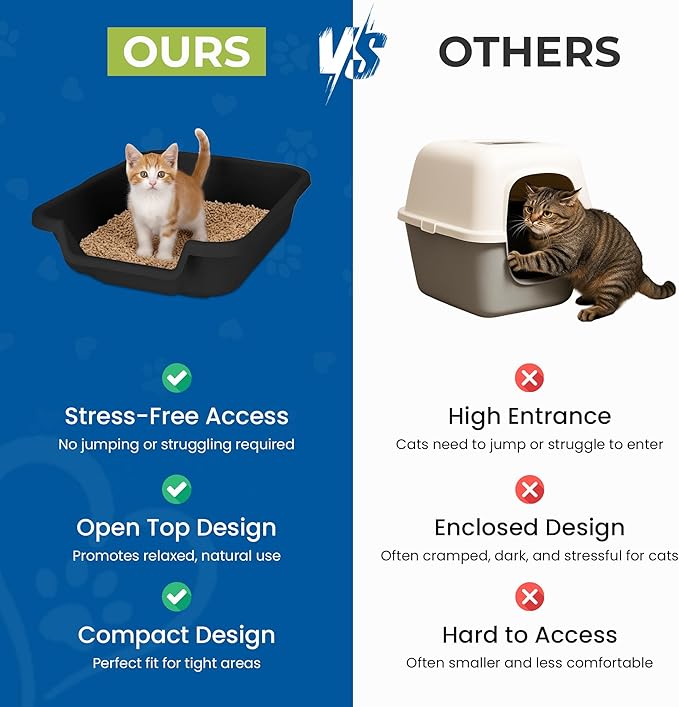 KittyGoHere Senior Cat Litter Box, Small Litter pan, Open Top Low Entrance Kitty Litter Box, Lightweight Low Entry Litters Box, Durable, Made in USA (2 Pack - Black)