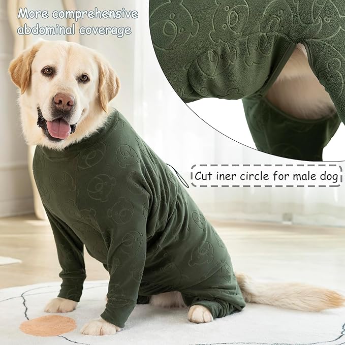 Dog Coats Autumn Winter Jumpsuit for Large Medium Dogs, Warmer Polar Fleece Dog Bodysuit Lightweight Pajamas, Pullover Stretchy Cold Weather Clothes (Dark Green, 3XL)