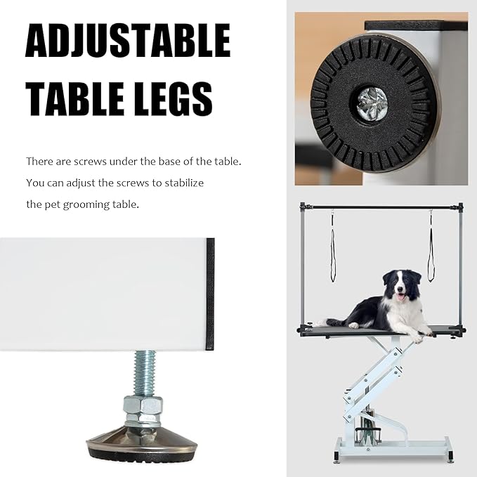 42.5” Pet Dog Hydraulic Grooming Table Adjustable Height Trimming Drying Table with Arms, Noose for Small/Medium/Large Dogs, Cats, Maximum Capacity Up to 360lbs