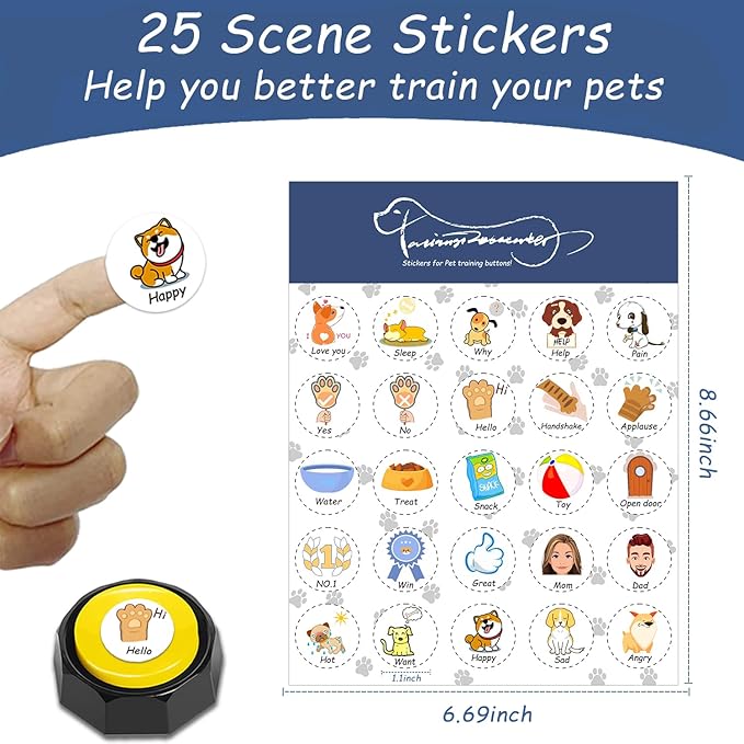 Pet Training Button Stickers, Creative DIY, Dog Emotional Expression Stickers, Let Your pet say What it Wants to do, with 25 Actions (Buttons not Included) (Colorful)