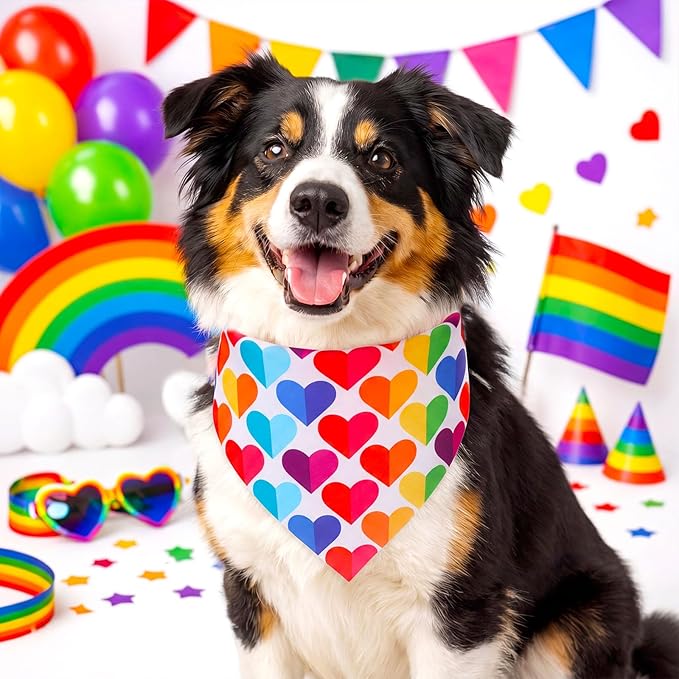 Sanwuta 120 Pcs Rainbow Bandanas for Dogs Bulk Gay Pride Day Triangle Dog Bandana LGBT Washable Pet Scarves Adjustable Bibs for Small and Medium Pets, 30 Styles