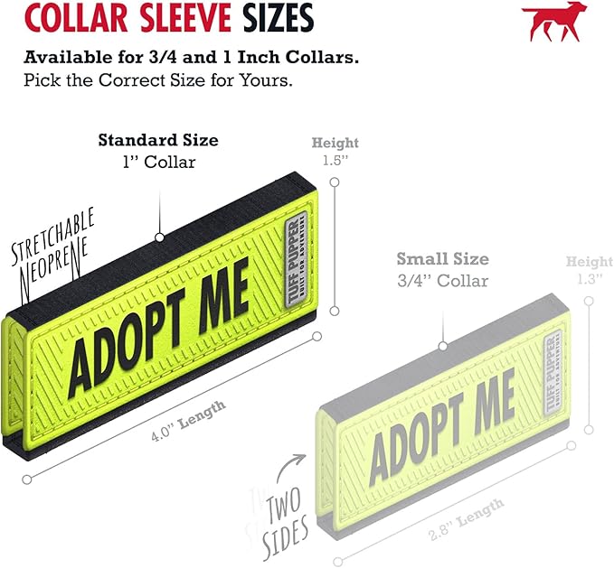 Tuff Pupper 2-Pack Waterproof Collar Sleeves | Fits Any 1 Inch Wide Dog Collar | Dual Sided Message | Durable Silicone & Neoprene | Odor & Stink Proof | Easy Slide On & Off (Adopt Me, Standard)