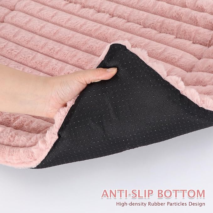 BVAGSS Dog Bed Washable Crate Mattress,Anti-Slip Memory Foam Soft Warm Pet Cushion for Small Medium Dogs, Calming Fluffy Sleeping Kennel Pad XH082 (39''x28'',Pink)