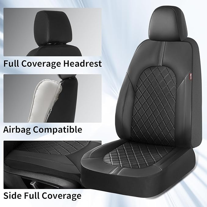 Coverado Seat Covers, Car Seat Covers Full Set, Black Front Seats Back Seat Cover, Seat Covers Non-Slip Seat Protectors Universal Fit for Most Cars (Black)