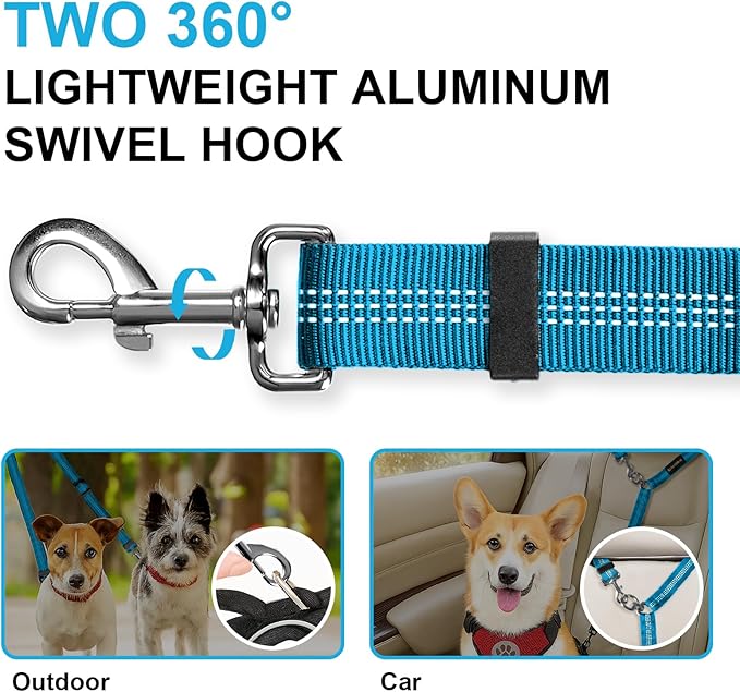 MingXpet Double Dog Leash for Two Dogs, No Pull Dog Leash, 360° Swivel No Tangle for Large Dogs Walking & Training, Shock Absorbing Reflective Bungee, Blue