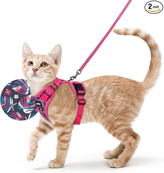 rabbitgoo Cat Harness and Leash Set, Escape Proof Vest Harness for Safe Outdoor Walks, Soft Breathable Adjustable Vest with Reflective Strips for Small and Average Cats, Coconut Fuchsia, S