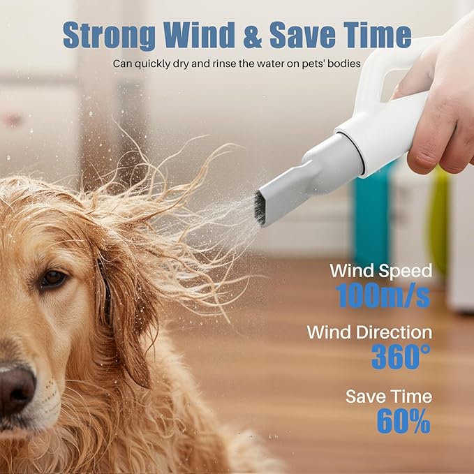 5-in-1 Dog Hair Dryer, 2.5L Dust Cup, 3 Suction Modes and 5 Groomer Tools, Dog Clippers with Low Noise for Cats, Dogs Other Animals Hair Trimmer, White