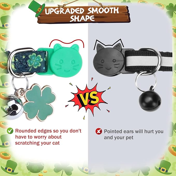 PUPTECK Cat Collar Breakaway with Bells, Kitten Collar Outfit Adjustable for Girl Boy Small Pet Puppy Bunny, Cute Costume Accessory with Safety Release Buckle (Bowtie-St. Patrick Day)