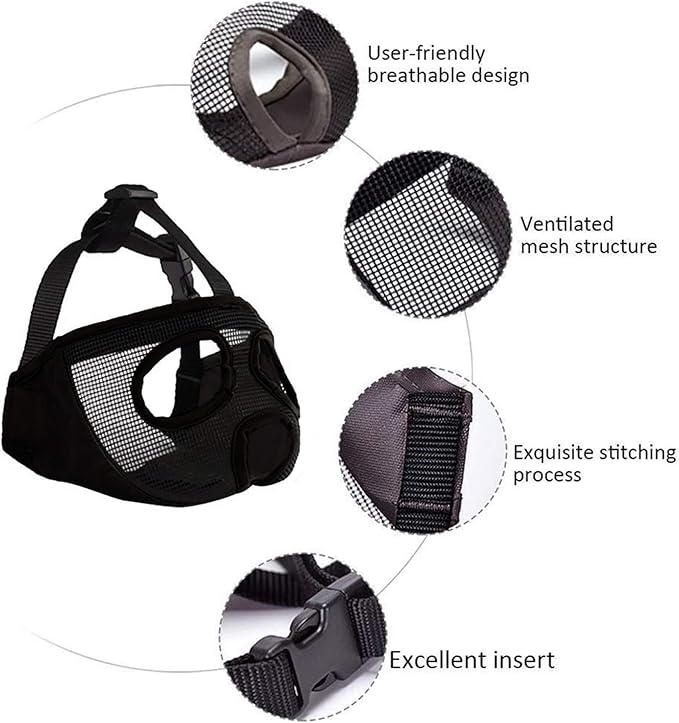 Short Snout Dog Muzzles- Adjustable Breathable Mesh Bulldog Muzzle for Biting Chewing Barking Training Grooming Dog Mask,Black XL