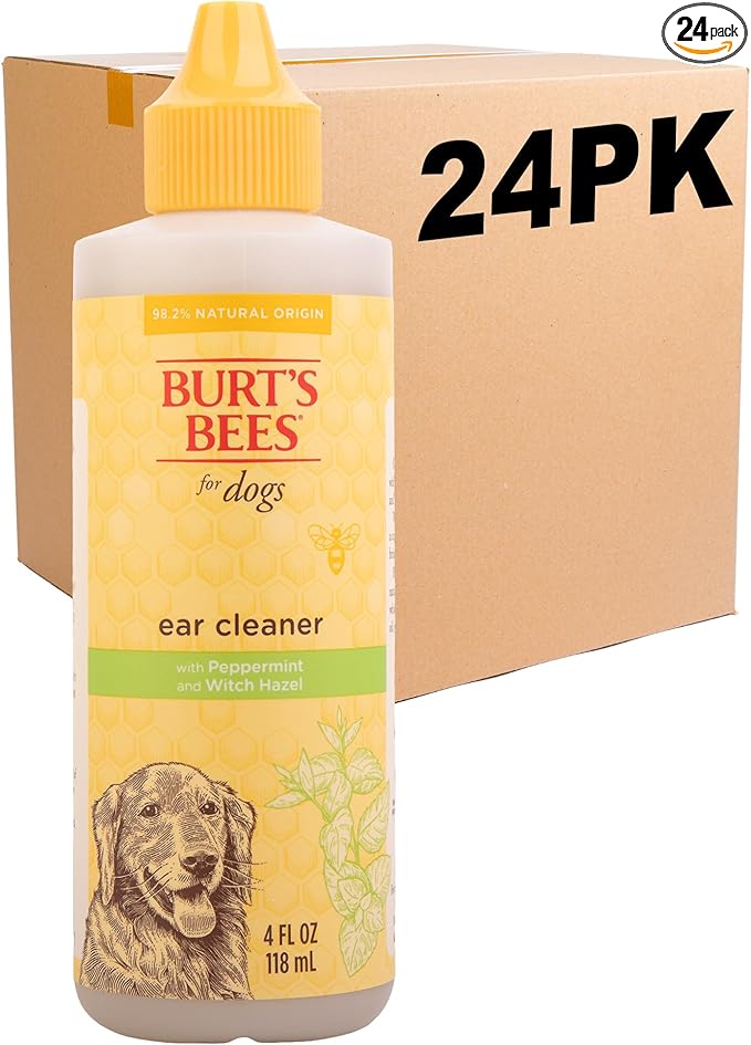 Burt's Bees for Pets Natural Ear Cleaner for Dogs with Peppermint and Witch Hazel, 99.7% Natural Origin Formula, Dog Ear Cleaning Solution for Dogs and Puppies, 4 Fl Oz - 24 Pack
