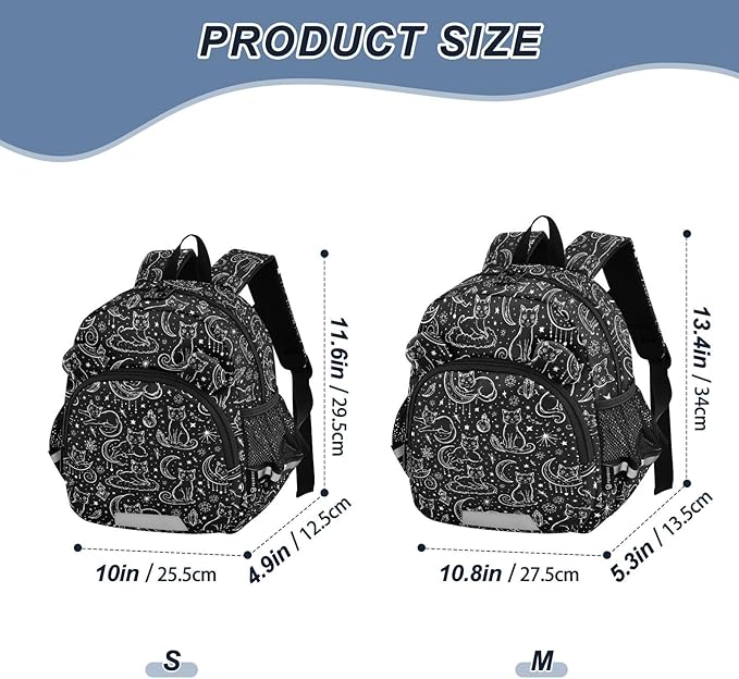 Cats Black White Toddler Backpack with Leash, Cute Preschool Backpack Baby Harness Bookbag, 10L