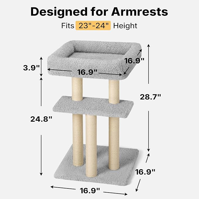 Veehoo Cat Perch with Cat Scratching Post, Couch Corner Protector for Cats, Tall Scratch Post with Cats Bed for Indoor Cats, Size S Fits 23"–24" High Sofa Armrest