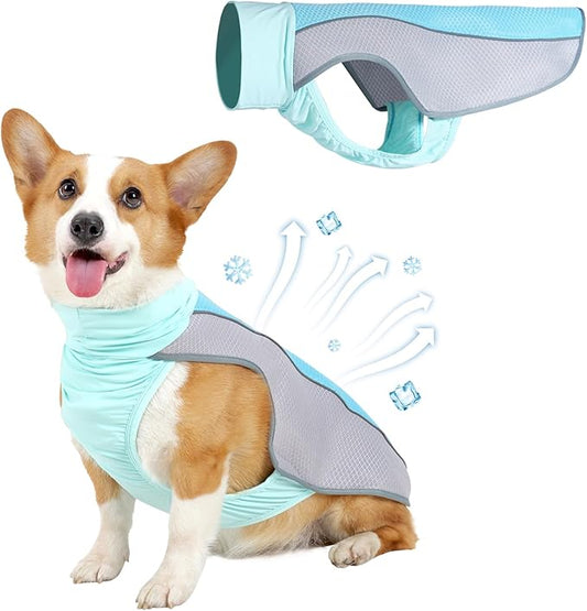 Dog Cooling Vest for Summer, Breathable Mesh Cooling Shirt Jacket for Dogs Summer Heat Relief, Lightweight Cooling Dog Harness Pet Cooler Suit for Outdoor Hiking Walking Hot Weather(Blue L)