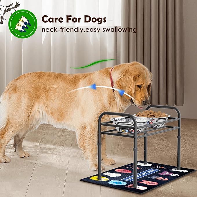 ADENGL Elevated Dog Bowls for Large Dogs – 4 Height Adjustable Raised Stand with 2×1600ML Stainless Steel Bowls & Non-Slip Mat, Heavy-Duty Metal Frame Dog Feeder for Indoor & Outdoor Use
