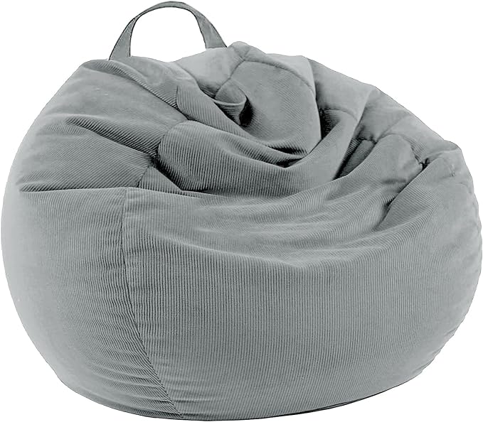 LPMOERA Stuffed Animal Storage Bean Bag Chair Cover (No Filler) For Kids and Adults.Soft Stuffable Bean Bag For Organizing Children Plush Toys or Memory Foam Light Grey S for Kids