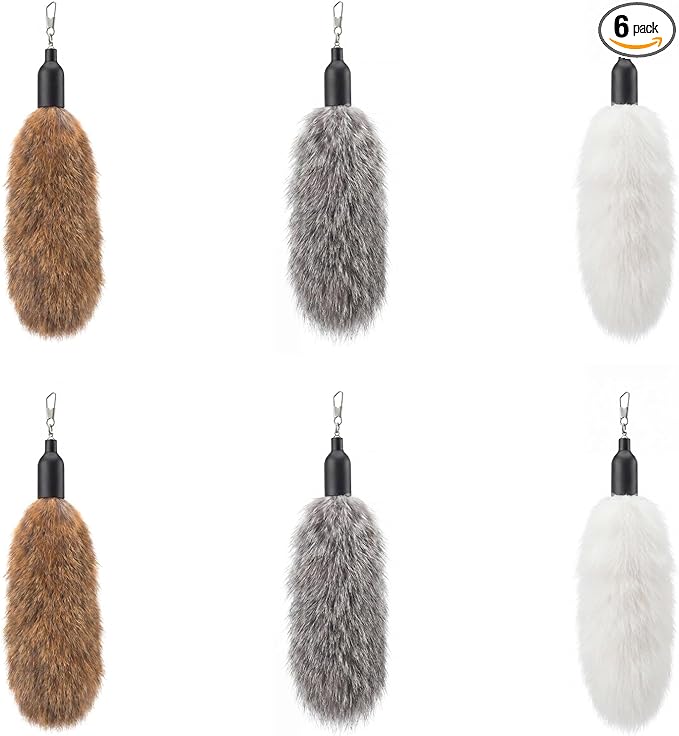 6 Pack Natural Rabbit Fur Cat Toy Refills Silent Cat Wand Toy Attachments Interactive Handmade Replacement Heads with Secure Connector